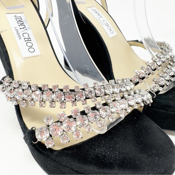 Jimmy Choo Black Suede Bing Wedge Sandals Size 40 - Picture 4 of 11